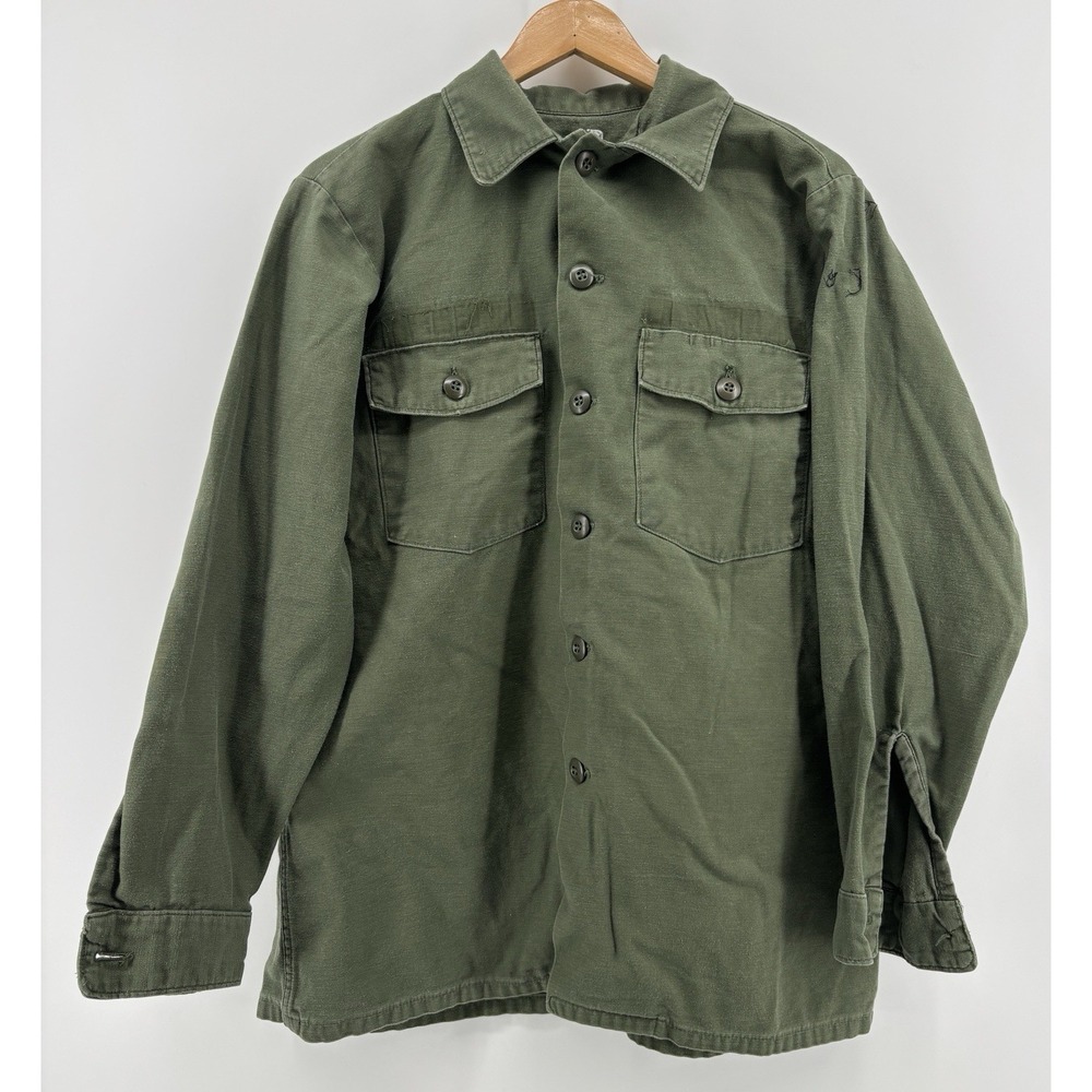 Vietnam War OG-107 Fatigue Shirt Cotton Sateen Olive Drab Military US Army